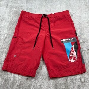 VTG Y2K diesel swimwear board shorts men’s size 5-36X12” inseam red drawstring